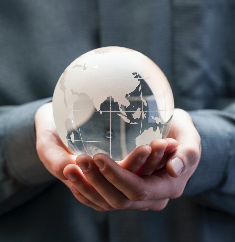 Person holding a globe