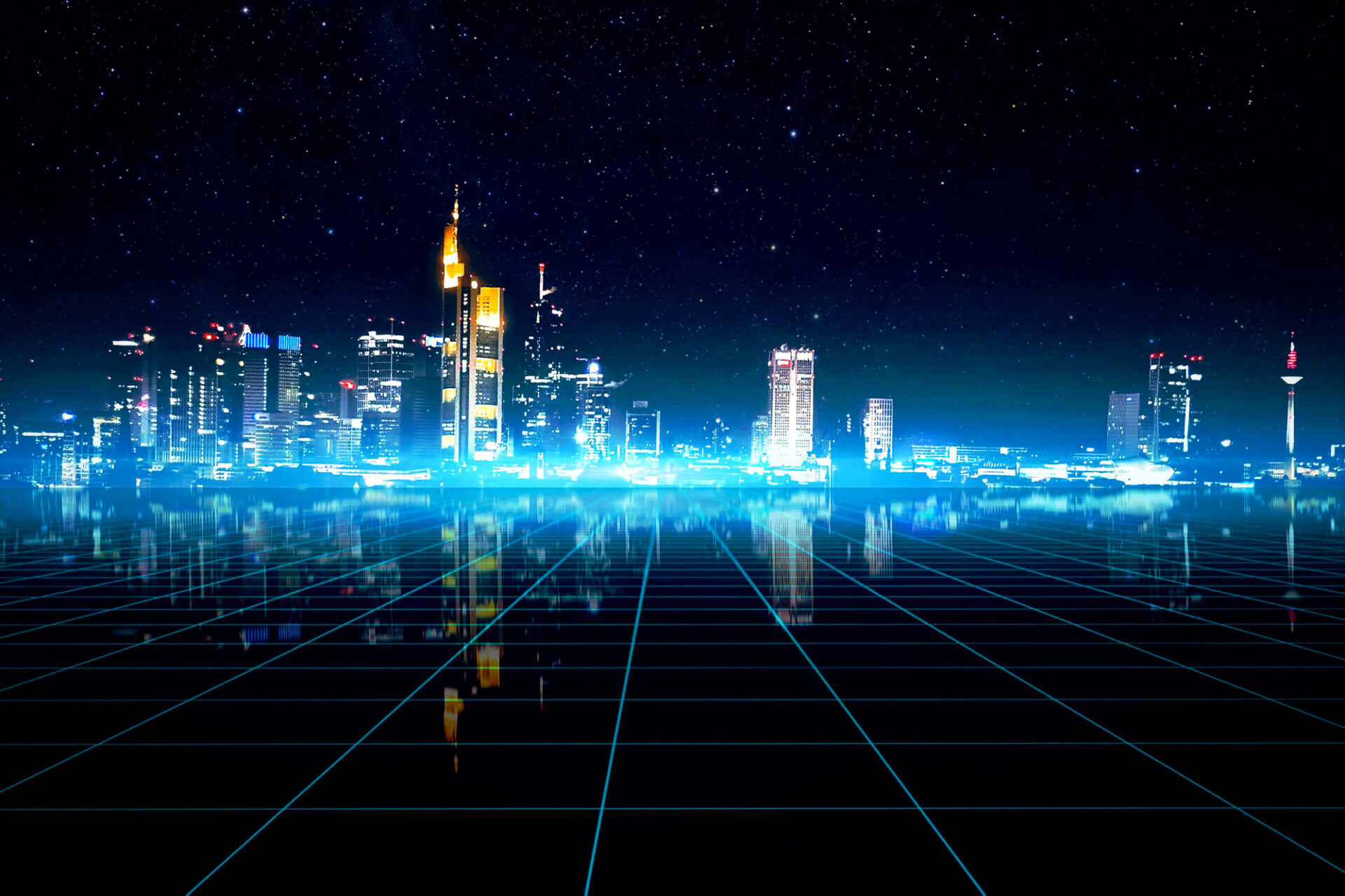 Futuristic picture of Franfurt by night