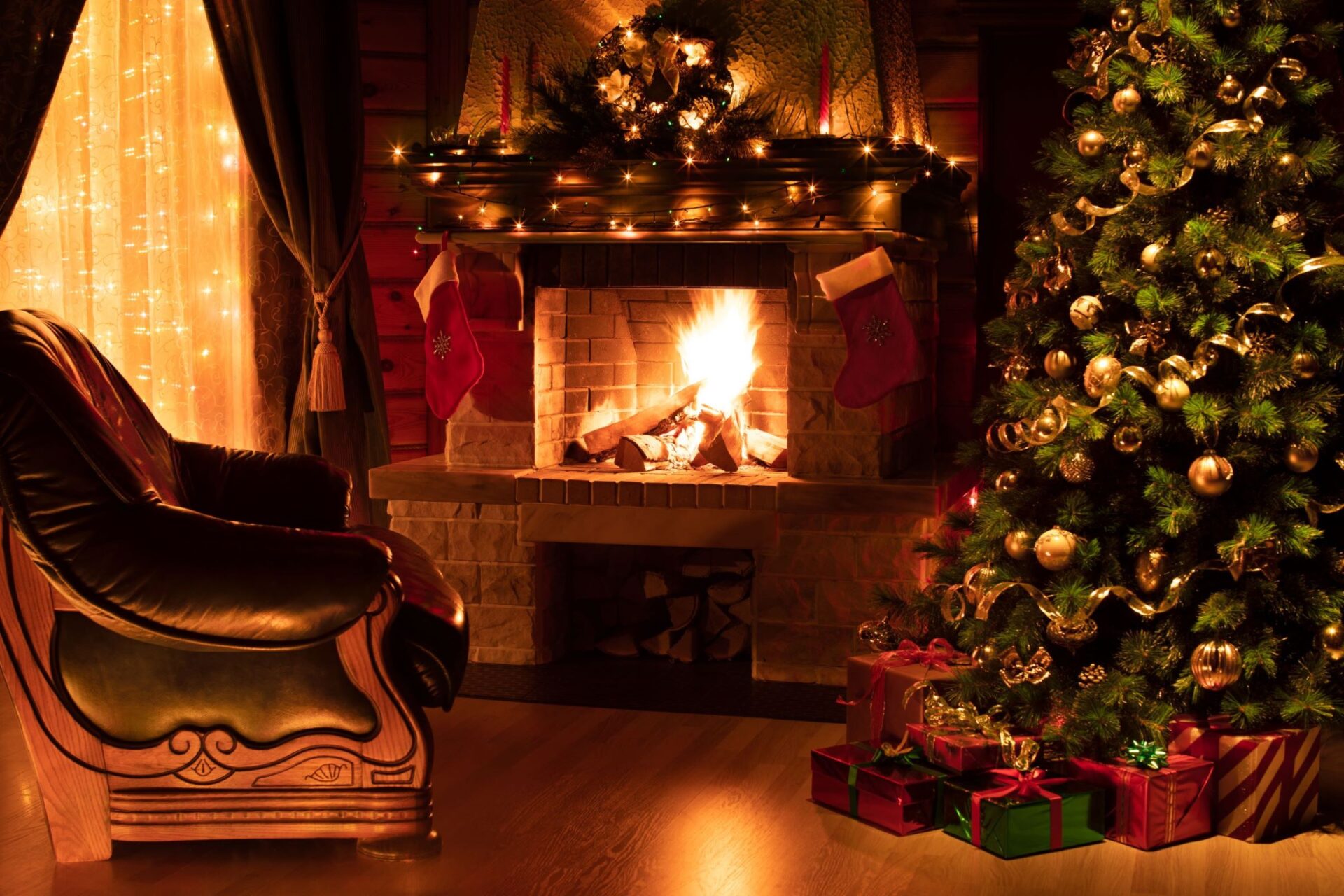 Santa At Christmas Tree In Living Room