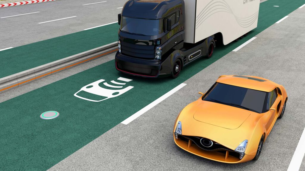 Image showing wireless dynamic charging of electric vehicles on a road