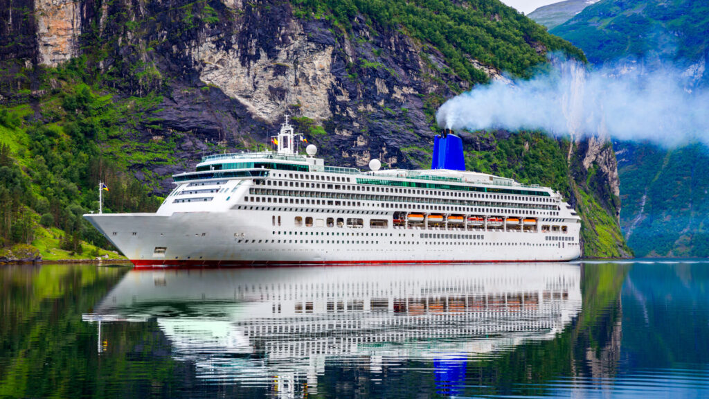 Cruise ship on Geiranger Fjord in Norway