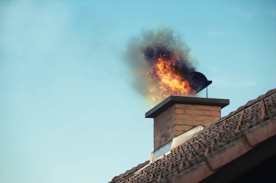 Flames and smoke coming out of a chimney