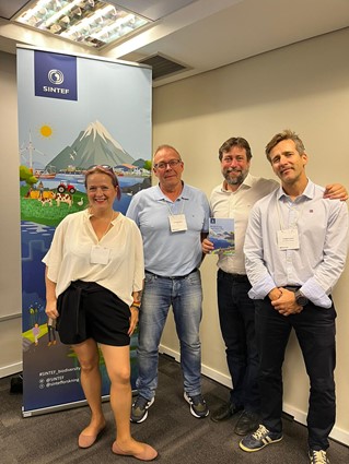 Director of the SINTEF Strategic Research area of Biodiversity and Area Use Rachel Tiller, Vice President of Research Jack Ødegård at SINTEF Industry, Industrial development Specialist at SENAI, Brazil, Luis Gustavo Delmont and Torkjell Leira, Innovation Norway in Brazil. 