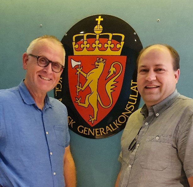 Research Manager Harald Linga from SINTEF Industry and Lars Erik Walle from the Norwegian Research Council at the Norwegian consulate in Rio De Janeiro in November 2022.