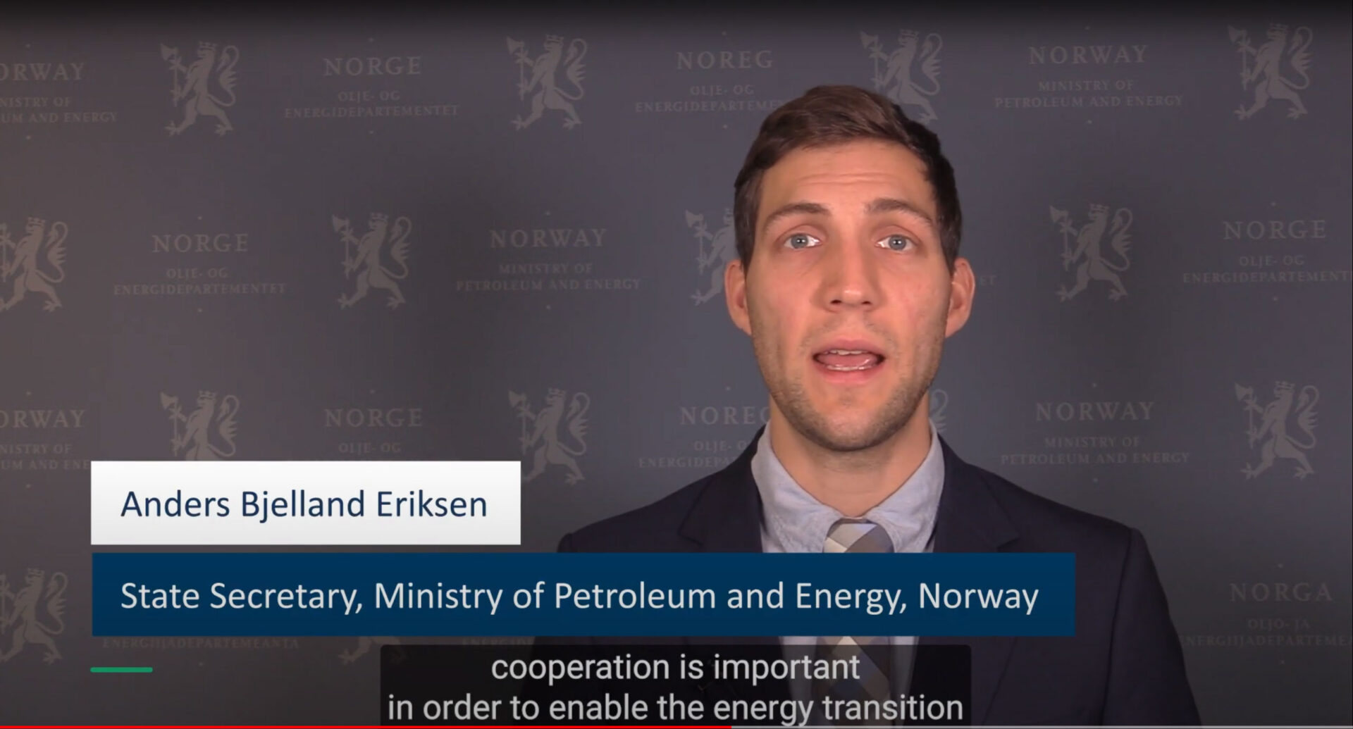 Statssekretær i Olje- og energidepartementet Anders Bjelland Eriksen deltok via video.