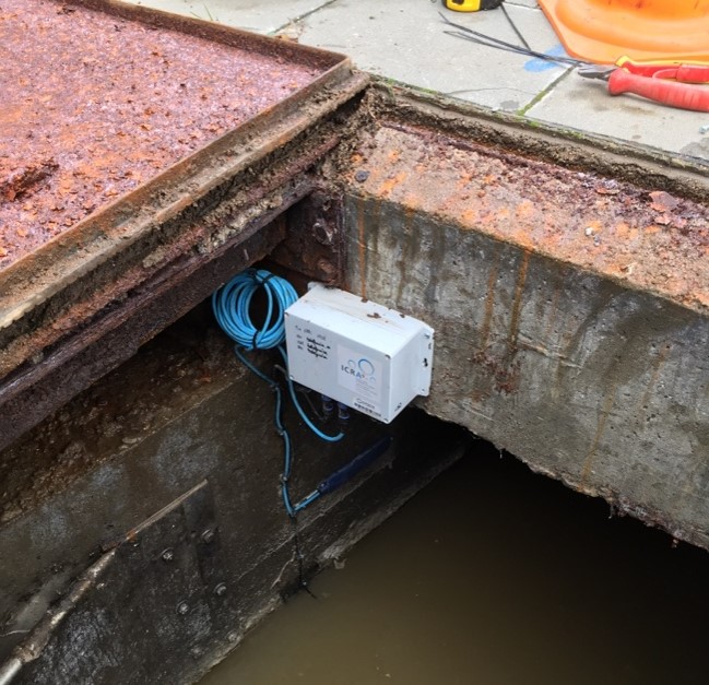 A digital solution’s sensor installed in the sewer system