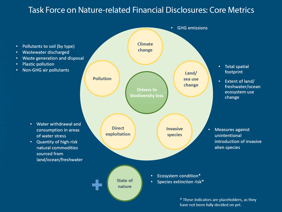 Core metrics defined by the Task Force on Nature-related Financial Disclosures (TNFD)