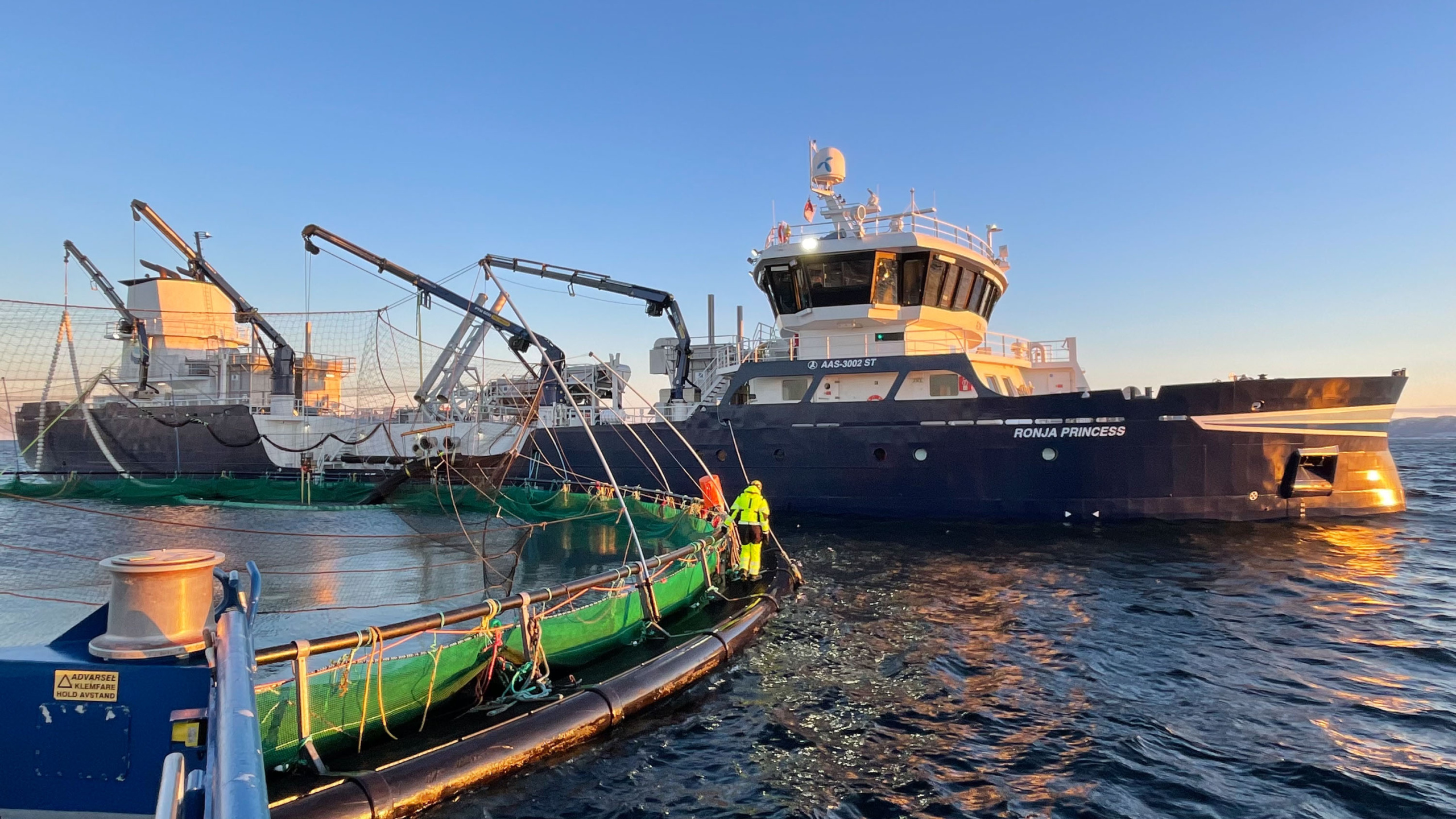 Service boat at aquaculture site.
