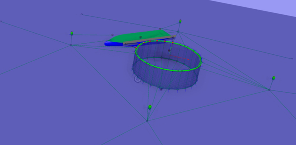 SIMA modell av båt og merd.