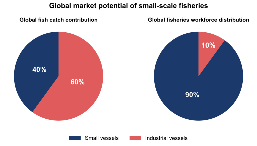Pie charts showing global market potential of small-scale fisheries.