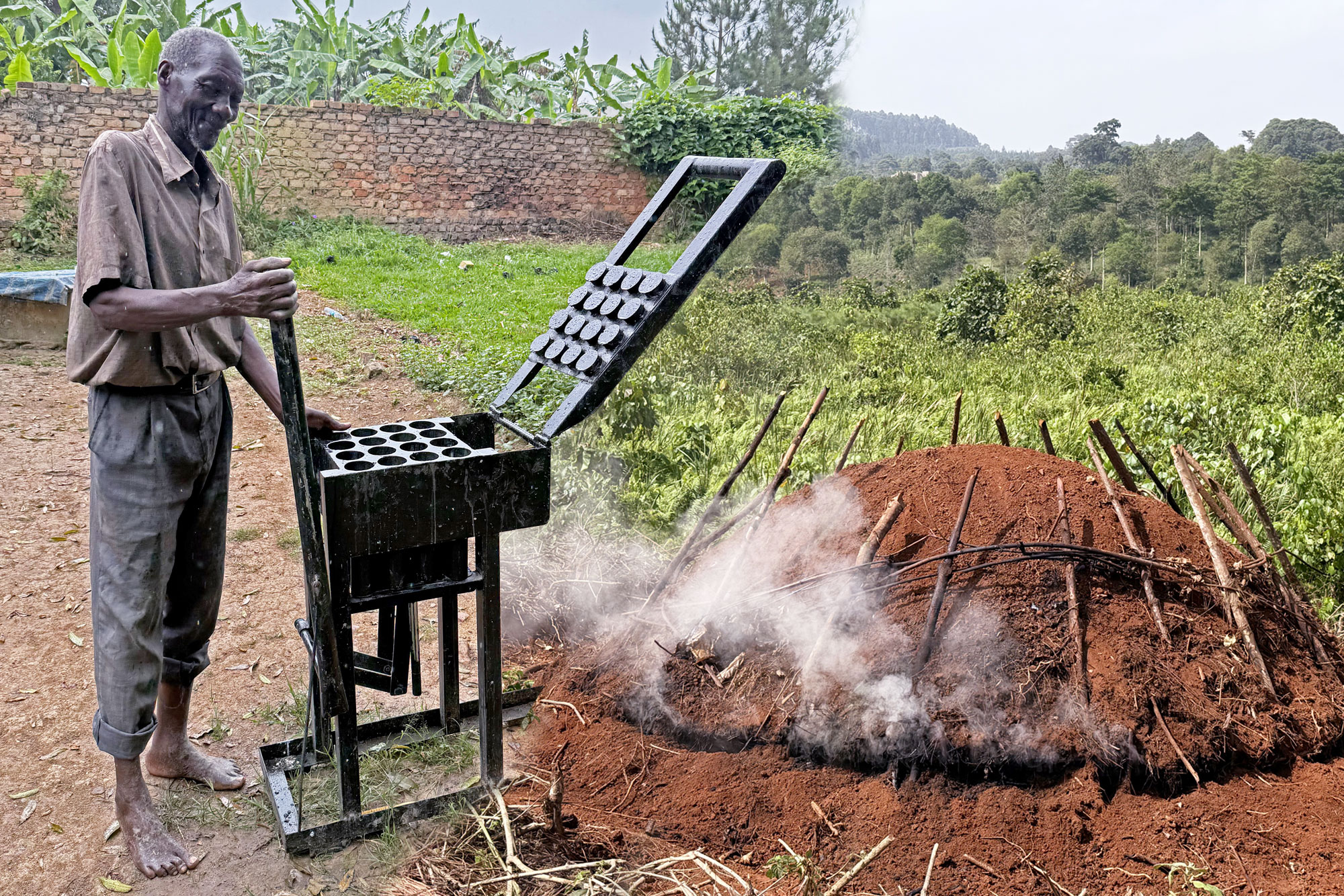 charcoal briquetting machine + traditional charcoal kiln